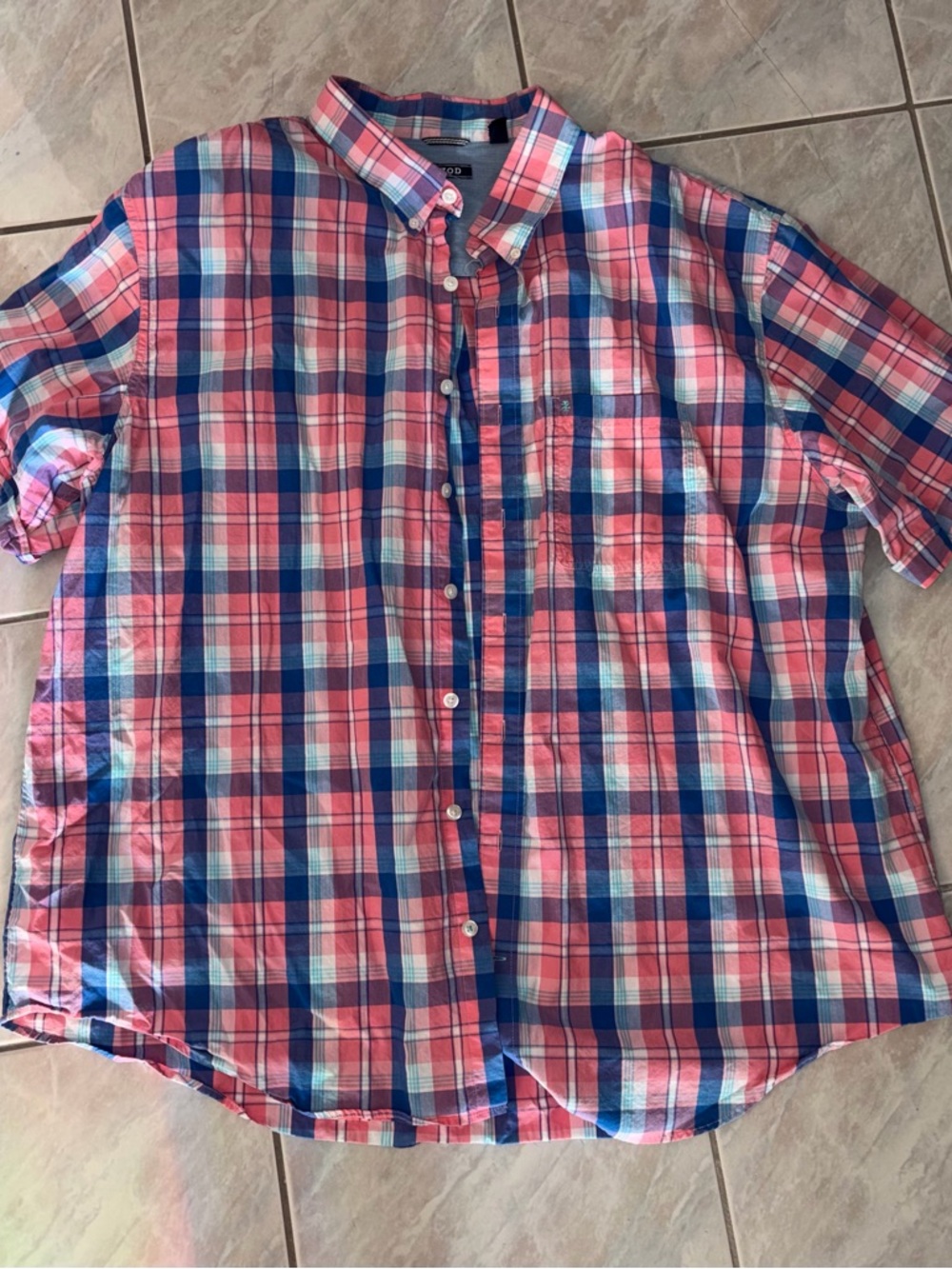 Men’s 3XL 100% Cotton Multicolor Plaid Izod Button Sown Short Sleeve Shirt